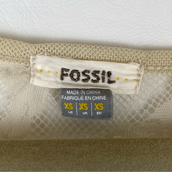 Fossil Womens Size X Small Lace Sheer Blouse Short Sleeve Top Floral Beige - Picture 5 of 9